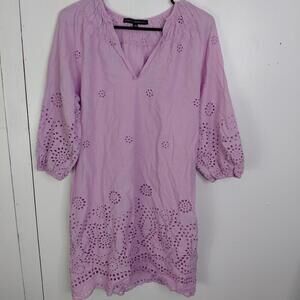 Whbm Dress Womens L Lavender Eyelet Puff Sleeve Shift Feminine Wedding Guest